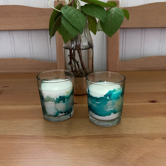 Artisan Other - Sold New Hand Painted Glass Candles - Alcohol Ink